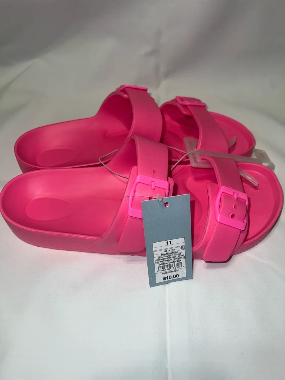 Shade & Shore Bright Pink Double Buckle Slide Sandals